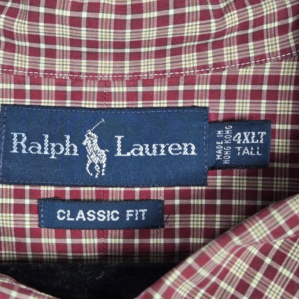 VTG Ralph Lauren Oxford Shirt Mens 4XLT Red Tan Plaid Classic Fit Button Down - Picture 4 of 10
